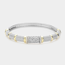 Stone Paved Two Tone Bar Bangle Bracelet