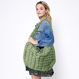 Oversized Faux Leather Quilted Puffer Shoulder / Crossbody Bag Cloud Bag