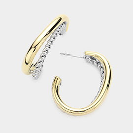 Two Tone Crisscross Metal Hoop Earrings