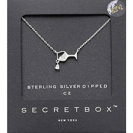 SECRET BOX_Sterling Silver Dipped CZ Stone Accented Wine Glass Pendant Necklace