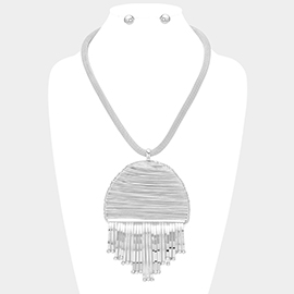 Geometric Stone Tip Fringe Metal Statement Necklace