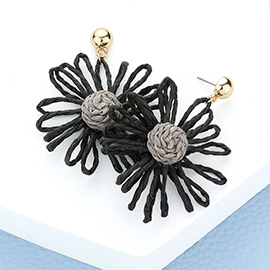 Raffia Wrapped Flower Dangle Earrings