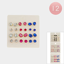 12PAIRS - Stone Cluster Stud Earrings