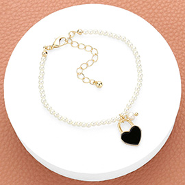 Enamel Heart Charm Pendant Pearl Bracelet