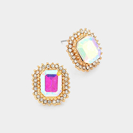 Rectangle Stone Stud Evening Earrings