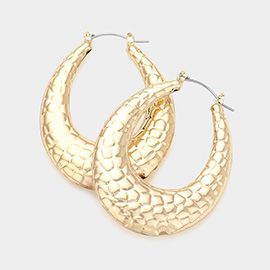 Textured Metal Teardrop Hoop Pin Catch Earrings