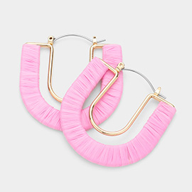 Raffia Wrapped U Shape Pin Catch Earrings