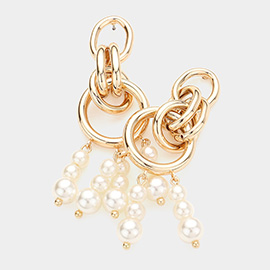 Pearl Fringe Abstract Metal Earrings