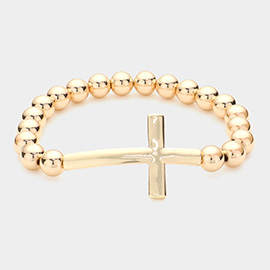 Metal Cross Pendant Stretch Bubble Bracelet