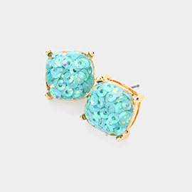 Square Druzy Stud Earrings