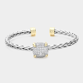 CZ Stone Paved Square Pendant Cuff Bracelet