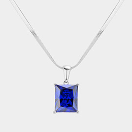 Stainless Steel CZ Rectangle Pendant Necklace