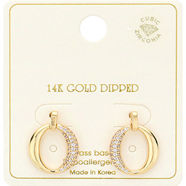 14K Gold Dipped CZ Stone Paved Glam O Swing Earrings