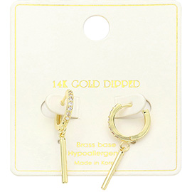 14K Gold Dipped Drop Bar CZ Paved Huggie Earrings