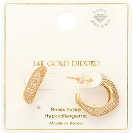 14K Gold Dipped CZ Stone Paved Hoop Earrings