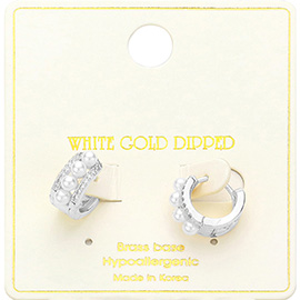 White Gold Dipped Pearl Eternity Huggie Earrings