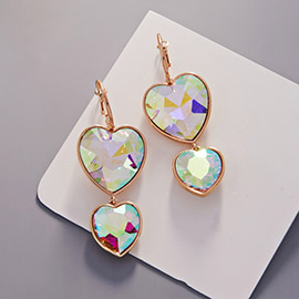 Crystal Stone Double Heart Link Dropdown Earrings