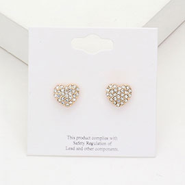 Crystal Stone Paved Heart Stud Earrings