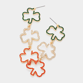 St Patricks Day Stone Paved Open Shamrock / Clover Dropdown Earrings