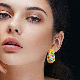 Stone Paved Curved Teardrop Earrings