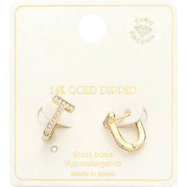 14K Gold Dipped CZ Stone Paved Huggie Earrings