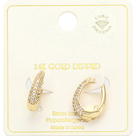 14K Gold Dipped CZ Stone Paved Hoop Earrings