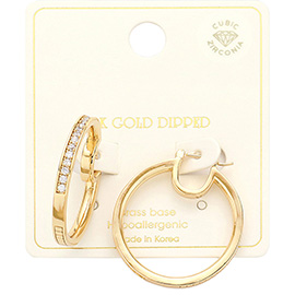 14K Gold Dipped CZ Stone Paved Metal Hoop Pin Catch Earrings