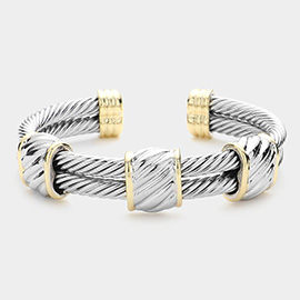 Two Tone Twisted Metal Cuff Bracelet