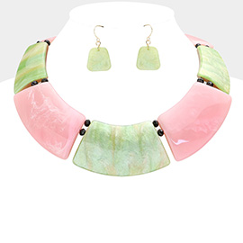 Marble Print Resin Curved Bib Necklace