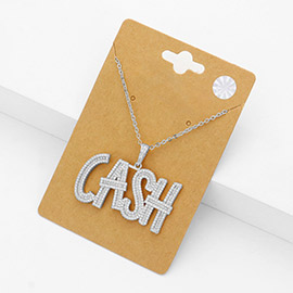 CZ Stone Paved CASH Message Pendant Necklace