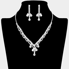 Teardrop Stone Accented Rhinestone Paved Necklace