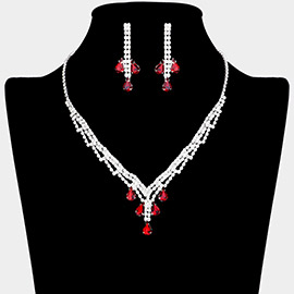 Teardrop Stone Accented Rhinestone Paved Necklace