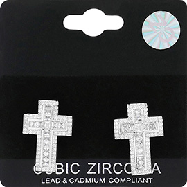 CZ Stone Paved Cross Stud Earrings