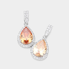 CZ Paved Teardrop Stone Dangle Evening Earrings