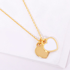 Enamel Metal Double Heart Pendant Necklace