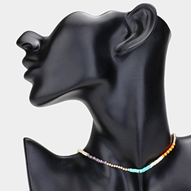 Faceted Wood Heishi Beaded Choker Necklace