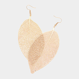 Metal Filigree Leaf Dangle Earrings