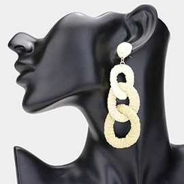 Raffia Wrapped Triple Oval Link Dropdown Earrings