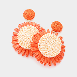 Raffia Sunflower Dangle Earrings