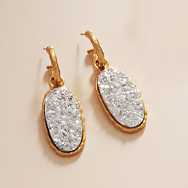 Oval Druzy Dangle Earrings