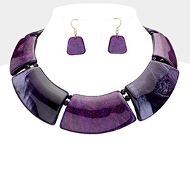 Marble Print Resin Curved Bib Necklace