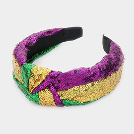 Mardi Gras Sequin Knot Headband