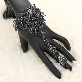 Crystal Rhinestone Accented Hand Chain Evening Bracelet