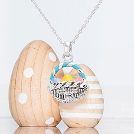 Enamel Easter Egg Basket Pendant Necklace