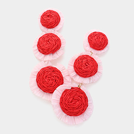 Triple Raffia Flower Link Dropdown Earrings