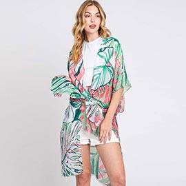 Hand Drawn Tropical Leaves Kimono Poncho