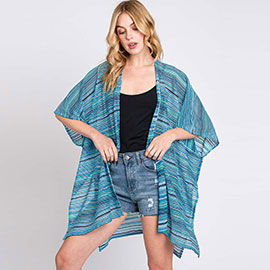 Multi Color Stripe Crochet Open Front Cover-Up Kimono Poncho