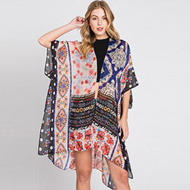 Abstract Paisley Flower Print Kimono Poncho