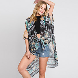 Geometric Boho Print Kimono Poncho