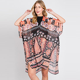 Geometric Boho Print Kimono Poncho